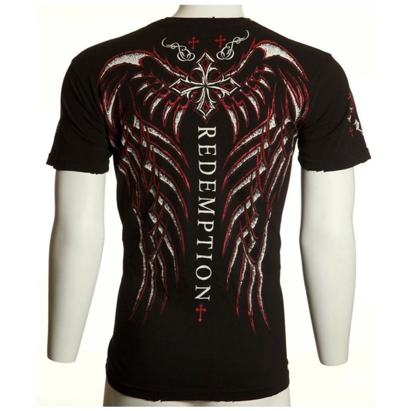 ARCHAIC by AFFLICTION Mens T-shirt Spine Wings Black Regular Fit S-4XL - Picture 7 of 9